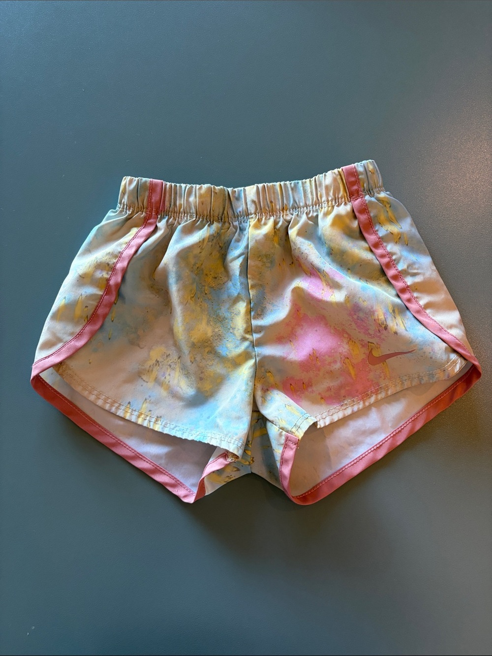 Nike Kids' Pastel Tie-Dye Athletic Shorts with Pink Trim